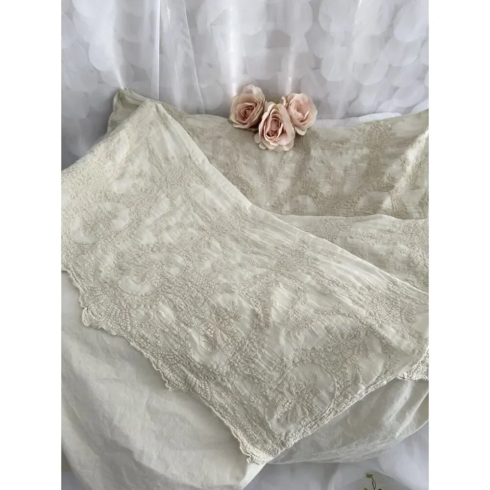 Pom Pom At Home Set 3 EURO pillow Sham Cotton Lace PALE MUTED GREEN Shabby Chic